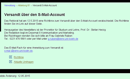 Website der Universität Köln