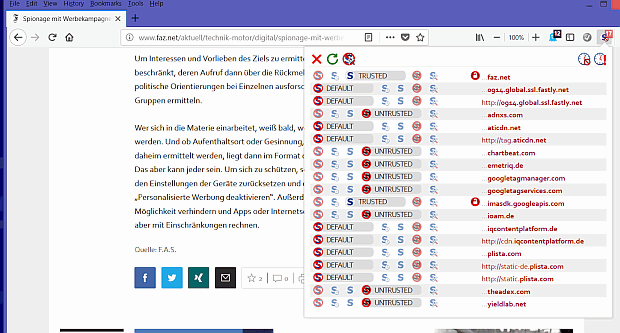 Von der FAZ heimlich nachgeladene Schnüffelscripte fremder Seiten